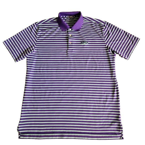 Peter Millar Summer Comfort Polo Shirt Mens XL Green Purple Striped Performance - Picture 1 of 10